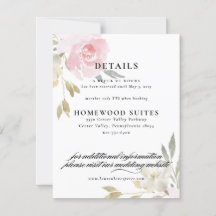 Klassieke roze bloemen bruiloft gast informatiekaa