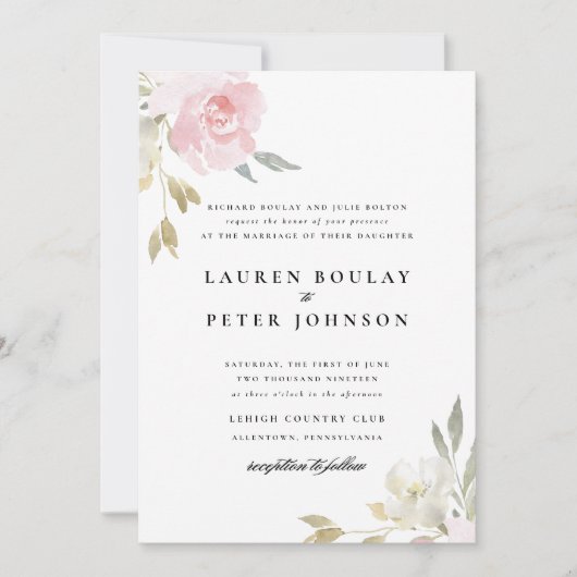 Klassieke roze bloemenbruiloft uitnodiging (Voorkant)