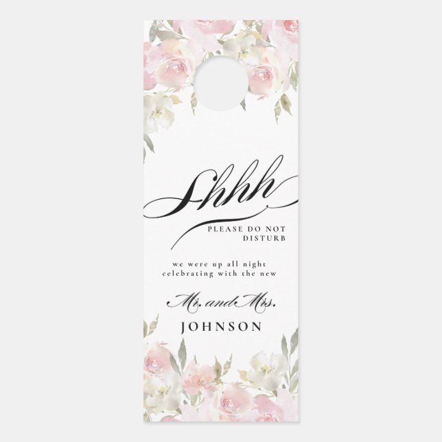 Klassieke roze bloemenbruiloft welkom / niet store deurhanger (Voorkant)