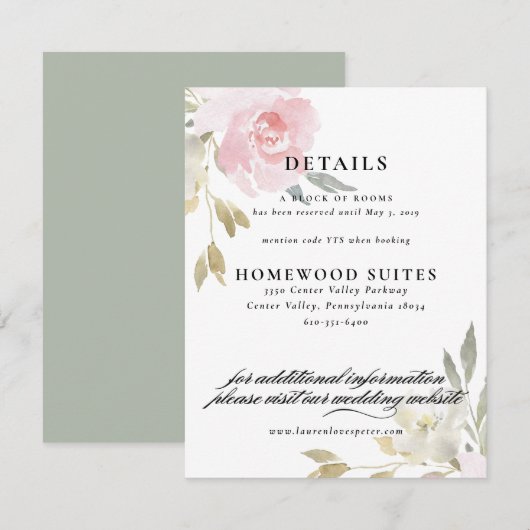 Klassieke roze bloemige trouwgast informatiekaart kaart (Voorkant / Achterkant)