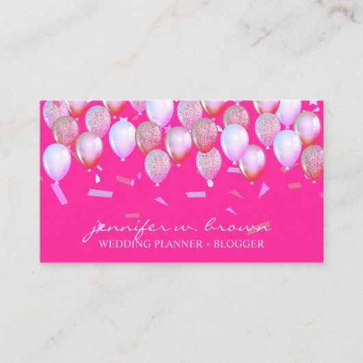 Klassieke Roze Confetti Vliegende Ballon Feeststij Visitekaartje (Voorkant)