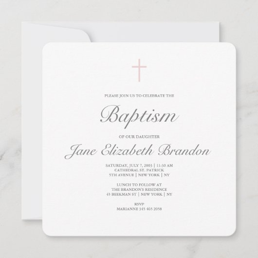 Klassieke roze cross-baptisme-uitnodiging kaart (Voorkant)