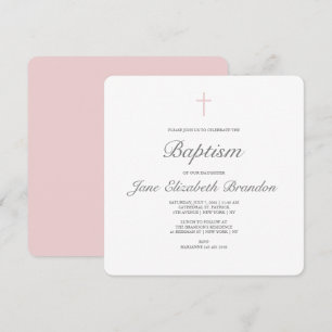 Klassieke roze cross-baptisme-uitnodiging kaart