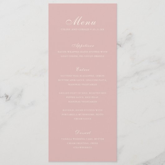 Klassieke Roze Elegante Huwelijk Menu (Voorkant)