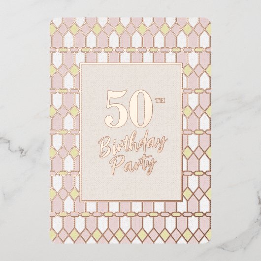 Klassieke roze elegante Roos Folie 50e verjaardag Folie Uitnodiging (Voorkant)