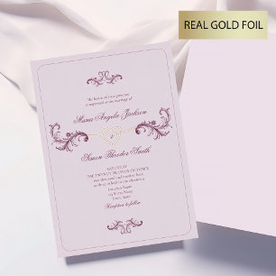 Klassieke Roze en Gouden Bruiloft Folie Uitnodiging