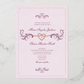 Klassieke roze en gouden bruiloft folie uitnodiging (Voorkant)