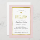 Klassieke roze en gouden uitnodiging tot communaut (Voorkant / Achterkant)