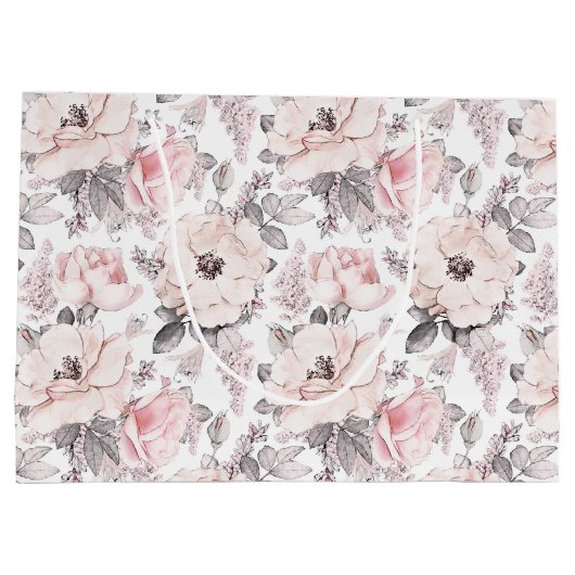 Klassieke roze en grijs patroon groot cadeauzakje (Achterkant)