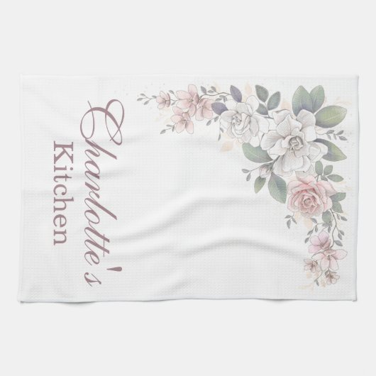 Klassieke roze en ivoren Rozen Flora Theedoek (Horizontaal)