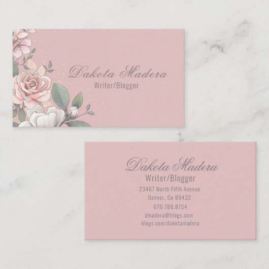 Klassieke roze en ivoren Rozen Visitekaartje (Voorkant / Achterkant)