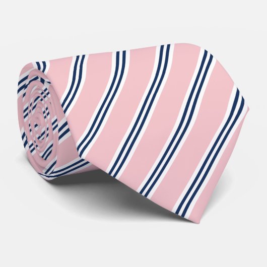 Klassieke Roze en Navy Stripes Stropdas (Opgerold)