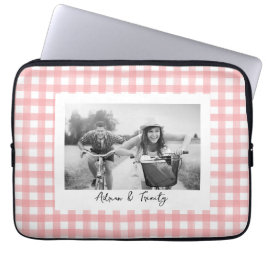 Klassieke Roze en Wit Gingham Plaid Custom Foto Laptop Sleeve