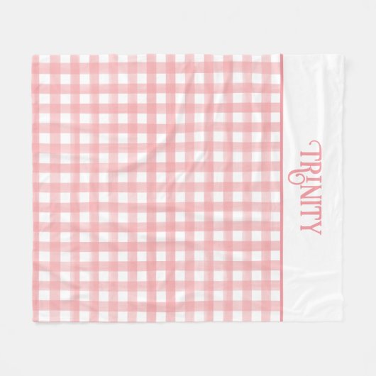 Klassieke Roze en Witte Gingham Plaid Patterned Fleece Deken (Voorkant (Horizontaal))
