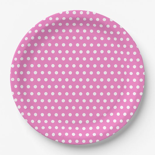 Klassieke Roze en Witte Polka Dot Party Papieren Bordje (Voorkant)