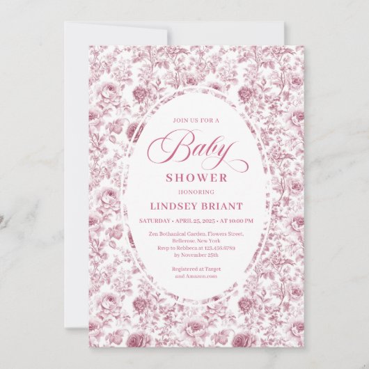 Klassieke roze en witte rozen baby shower kaart (Voorkant)