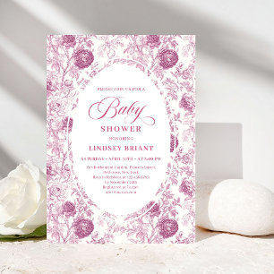 Klassieke Roze en Witte Rozen Toile Baby Shower Kaart