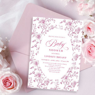 Klassieke Roze en Witte Rozen Toile Baby Shower Kaart