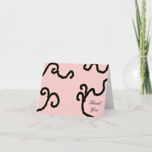 Klassieke roze en zwarte kralen bedankkaart