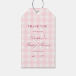 Klassieke roze geruite baby shower cadeaulabel