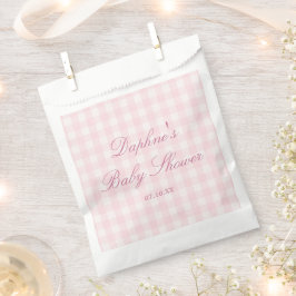 Klassieke roze geruite baby shower favorietentas bedankzakje