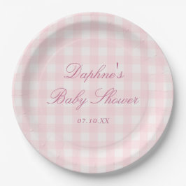 Klassieke roze geruite baby shower papieren borden bordje