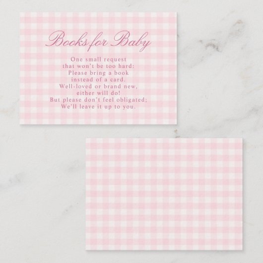 Klassieke roze geruite kaart voor babyshower (Voorkant / Achterkant)