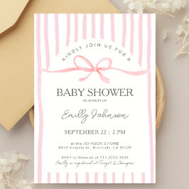 Klassieke Roze Gestreepte Lint Baby Shower Kaart