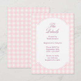 Klassieke Roze Gingham Baby Shower Details Informatiekaartje