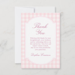 Klassieke Roze Gingham Dankkaart voor Baby Shower Bedankkaart