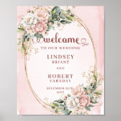 Klassieke Roze Gouden Bloemige Groene Welkom Bruil Poster (Voorkant)