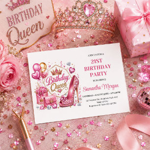 Klassieke Roze Gouden Glitter Verjaardag Koningin Kaart