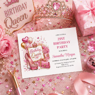 Klassieke Roze Gouden Glitter Verjaardag Koningin  Kaart