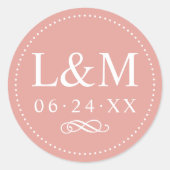 Klassieke Roze Gouden Monogram Bruiloft Ronde Sticker (Voorkant)
