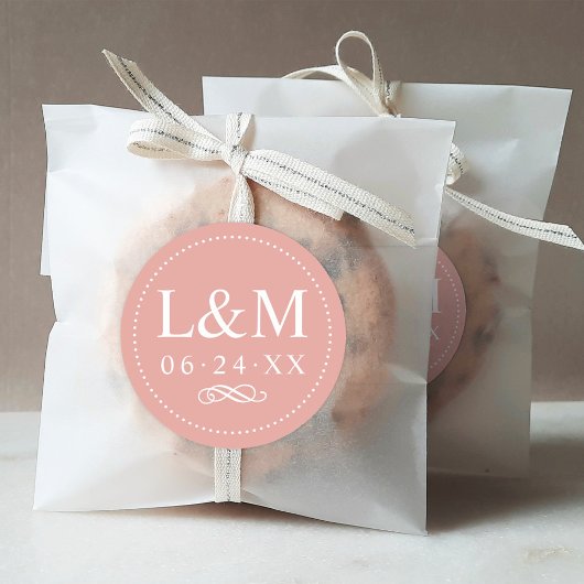 Klassieke Roze Gouden Monogram Bruiloft Ronde Sticker