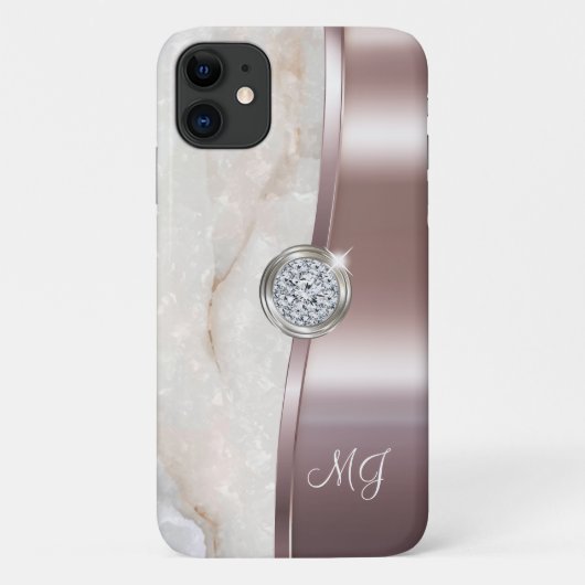 Klassieke roze gouden monogram diamanten sierkunst Case-Mate iPhone case (Achterkant)