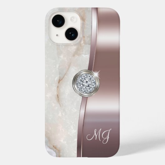 Klassieke roze gouden monogram diamanten sierkunst Case-Mate iPhone case (Achterkant)