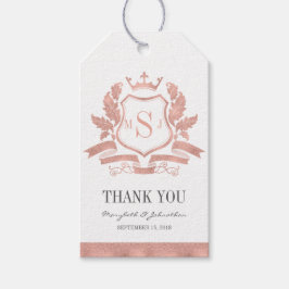 Klassieke roze gouden wapenschild bruiloft bedankk cadeaulabel