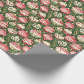 Klassieke  Roze & Groene Vakantie Decoraties Cadeaupapier (Hoek)