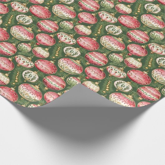 Klassieke  Roze & Groene Vakantie Decoraties Cadeaupapier (Hoek)