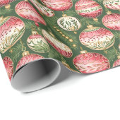 Klassieke  Roze & Groene Vakantie Decoraties Cadeaupapier (Rol Hoek)