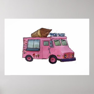 Klassieke roze ijsauto met kegel op de top poster