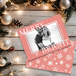 Klassieke Roze Merry & Bright Krachtige Sneeuwvlok Feestdagenkaart