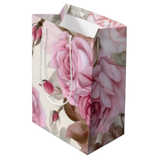 Klassieke Roze Oude Rozen Medium Cadeauzakje (Achterkant Gekanteld)