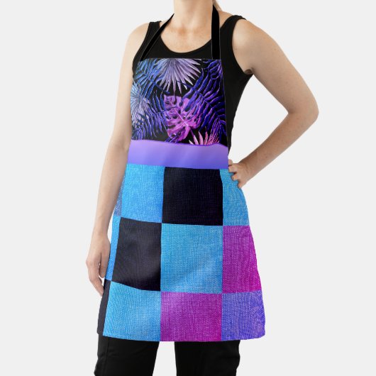 Klassieke roze Paarse geruite tropische varens Schort (Insitu)