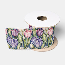 Klassieke roze, paarse, witte tulpen satijnen lint