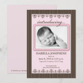 Klassieke roze pinstripe geboorteaankondiging 5x7" aankondiging (Voorkant / Achterkant)