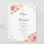 Klassieke roze pioen bloemenbruiloft kaart (Voorkant)