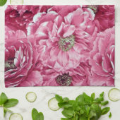 Klassieke Roze Pioenenclusters Bloemen Keuken Hand Theedoek (Gevouwen)