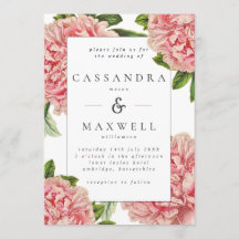 Klassieke Roze Pioenrozen Waterverf Trouwdag